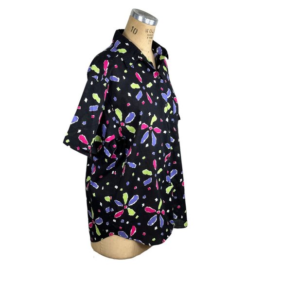 1980s Esprit Sport blouse shirt abstract flowers neon colors Size M/L - Picture 4 of 7